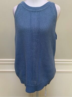 Anne Klein Light Blue Open-Knit Cotton Halter Sweater Size L
